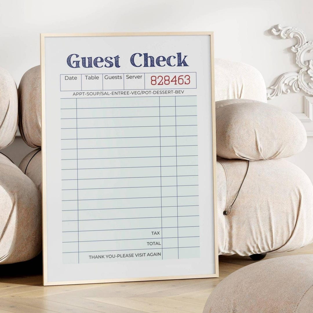 Blank Guest Check Poster Trendy Wall Art Guest Check Print Receipt ...