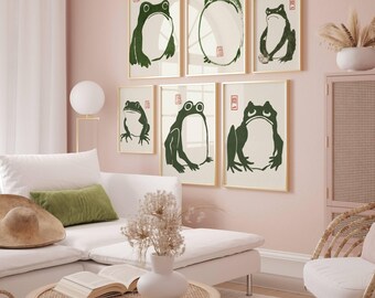 Set of 6 Matsumoto Hoji Frog Prints, Japanese Frog Poster, Vintage