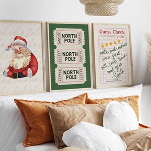 Christmas printable wall art Xmas posters holiday wall art Santa print guest check wall art retro ticket poster Christmas wall prints