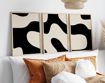 Black and Beige Wall Art, 3 Piece Wall Art, Abstract Poster Set, Neutral Wall Art, Abstract Minimalist Poster, Black Abstract Wall Art