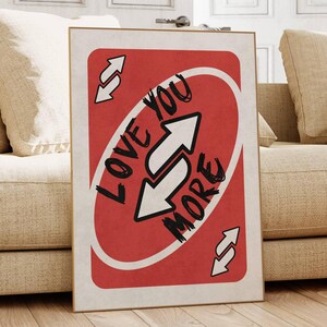 Love you more print retro trendy muurkunst speelkaart print esthetische girly muurkunst slaapzaal poster college appartement decor rode retro poster