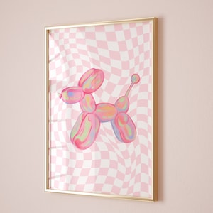 Balloon dog print Pink trendy wall art Retro poster Preppy room decor Funky wall art Pink dorm poster Aesthetic college apartment decor