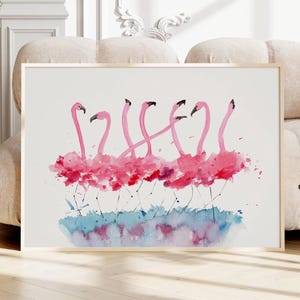 Poster fenicottero rosa Arte murale orizzontale Stampa estetica femminile Decorazione tropicale per la casa Arte costiera Stampa acquerello fenicottero Poster per soggiorno