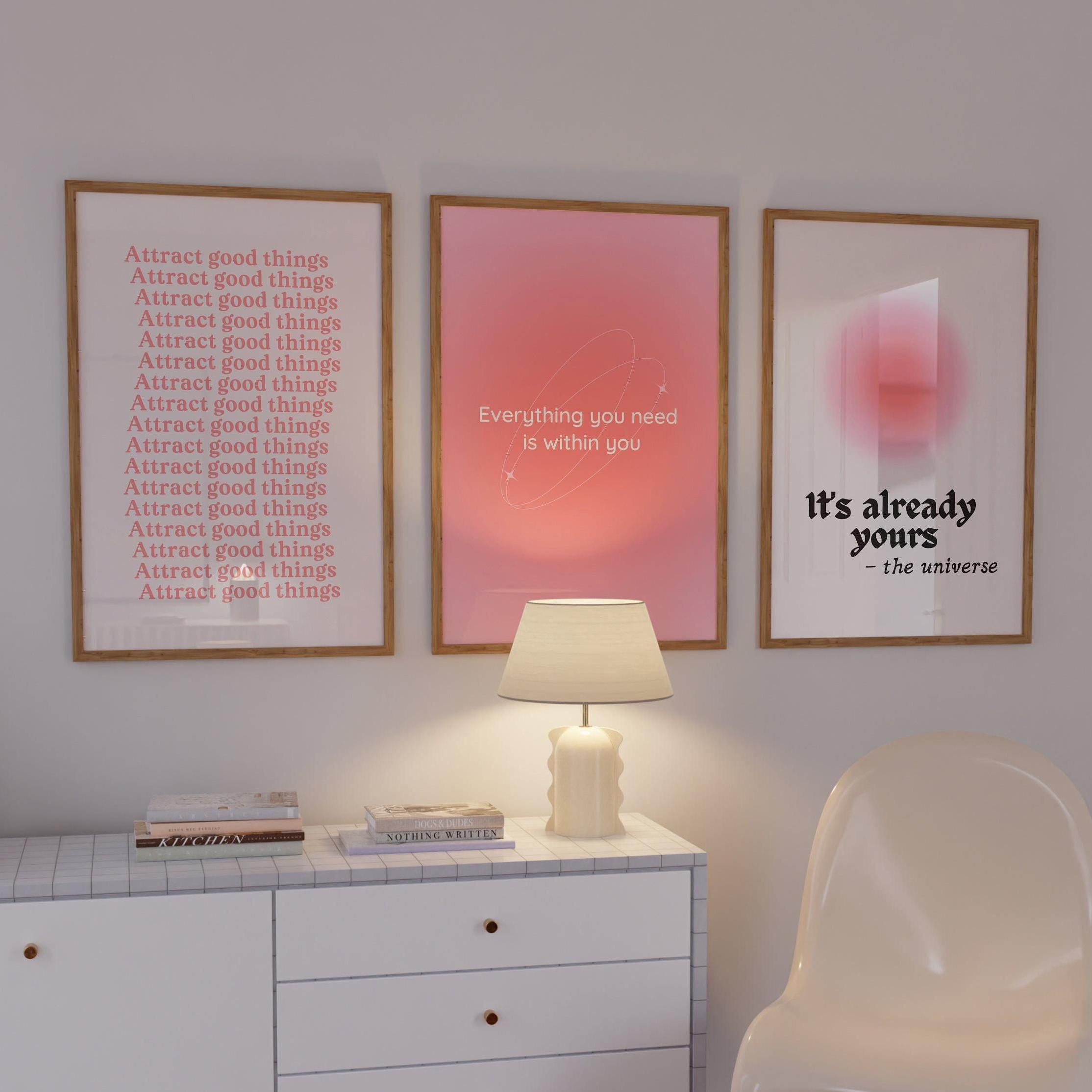 Positive Aura Posters Set of 3, Manifestation Art Print, Spiritual Poster, Trendy Wall Art Digital Download, Positive Affirmations Wall Art