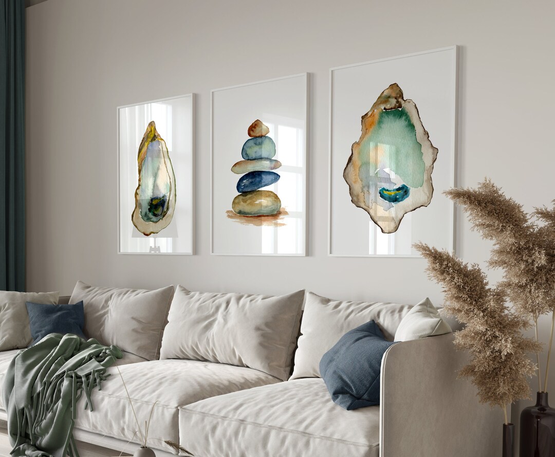 Oyster Wall Art Pebble Prints Watercolor Print Set Oyster Etsy