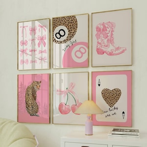 Trendy Leopard Print Pink Fashion Wall Art Gallery Girly Prints Aesthetic dorm posters Coquette pink print College apartment decor Funky art
