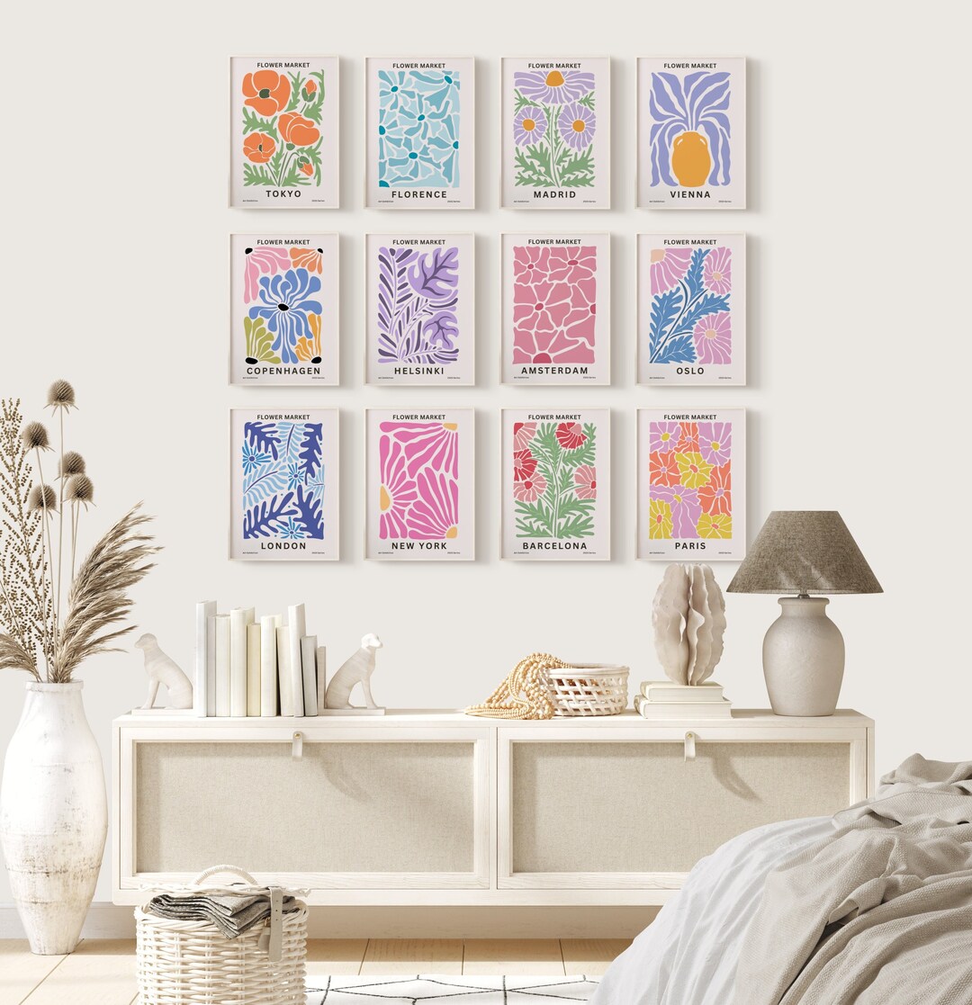 Flower Market Print, Set of 12 Prints, Danish Pastel Decor, Floral ...