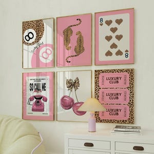 Trendy leopard wall art Pink fashion posters Set of 6 prints Dorm posters Cheetah print Pink funky art Aesthetic girly print Apartment decor