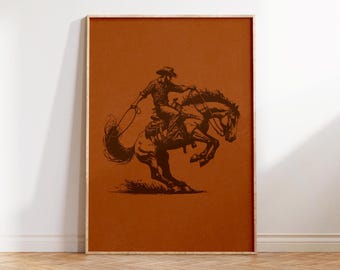 Bucking bronco print, Western cowboy poster, Southwestern wall art, Boho cowboy print, Wild west poster, Rustic western print