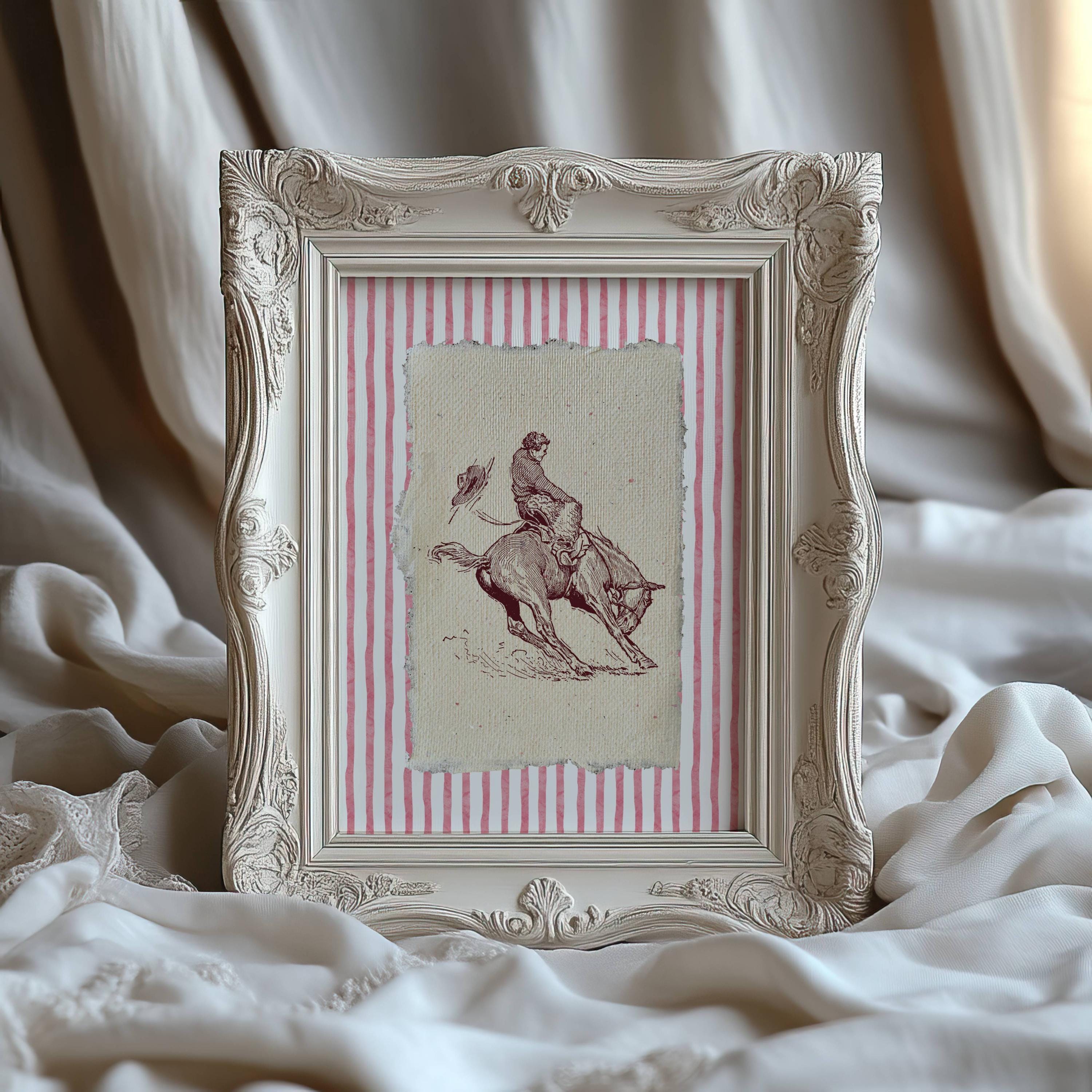 Vintage Rodeo Print Bucking Bronco Wall Art Striped Poster Rustic ...