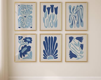 Blue Matisse Print, Set of 6 prints, Blue Wall Art, Neutral Prints, Blue Boho Print, Matisse Poster Set, Trendy Blue Print, Gallery Wall Set