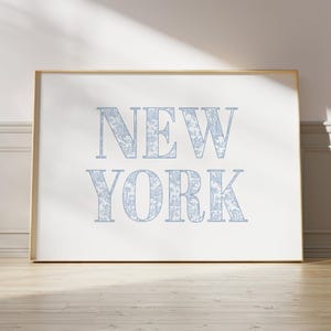 New York print Blue horizontal wall art New York typography print Coquette room decor NYC wall art Dorm wall print Aesthetic poster