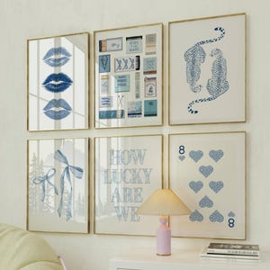 Navy blue prints Trendy leopard wall art Set of 6 coastal prints Matchbook art Coquette dorm posters Aesthetic girly prints Apartment decor