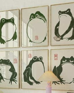 Set of 6 Matsumoto Hoji Frog Prints, Japanese Frog Poster, Vintage