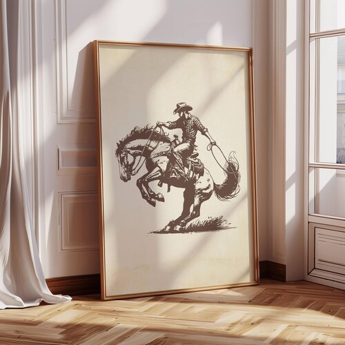 Rodeo Wandkunst, Bucking Bronco Druck, Western Cowboy Poster, Rustikaler Western Druck, Southwestern Wand Kunst Dekor, Vintage Cowboy Druck