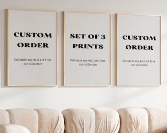 Customized digital poster, Set of 3 prints, Personalized apartment decor, 3 piece wall art aesthetic poster, Custom art print