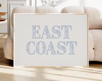 East Coast print Blue grandmillennial print Coastal cowgirl dorm decor Horizontal wall art Beach poster Coastal granddaughter typography art