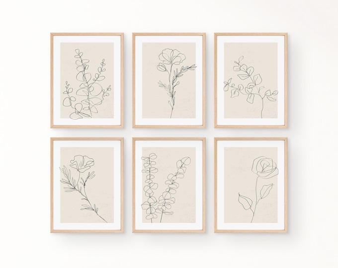 Boho Woman Art Print, Woman Line Art, Flower Wall Art, Boho Floral ...