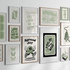 Sage green dorm wall decor set of 15 trendy wall art sage green wall art college apartment decor y2k prints aesthetic green wall decor
