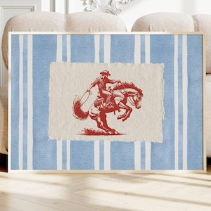Vintage Striped Rodeo Print Western Bedroom Print Cowboy Wall Art Rustic Mid Century Modern Decor Retro Horse Print Bucking bronco wall art