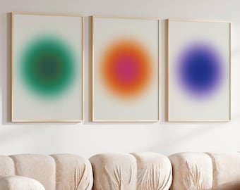 Póster de aura, arte de pared de 3 piezas, arte de energía de aura, arte de pared espiritual, póster retro degradado, impresiones coloridas de moda, decoración estética de la habitación