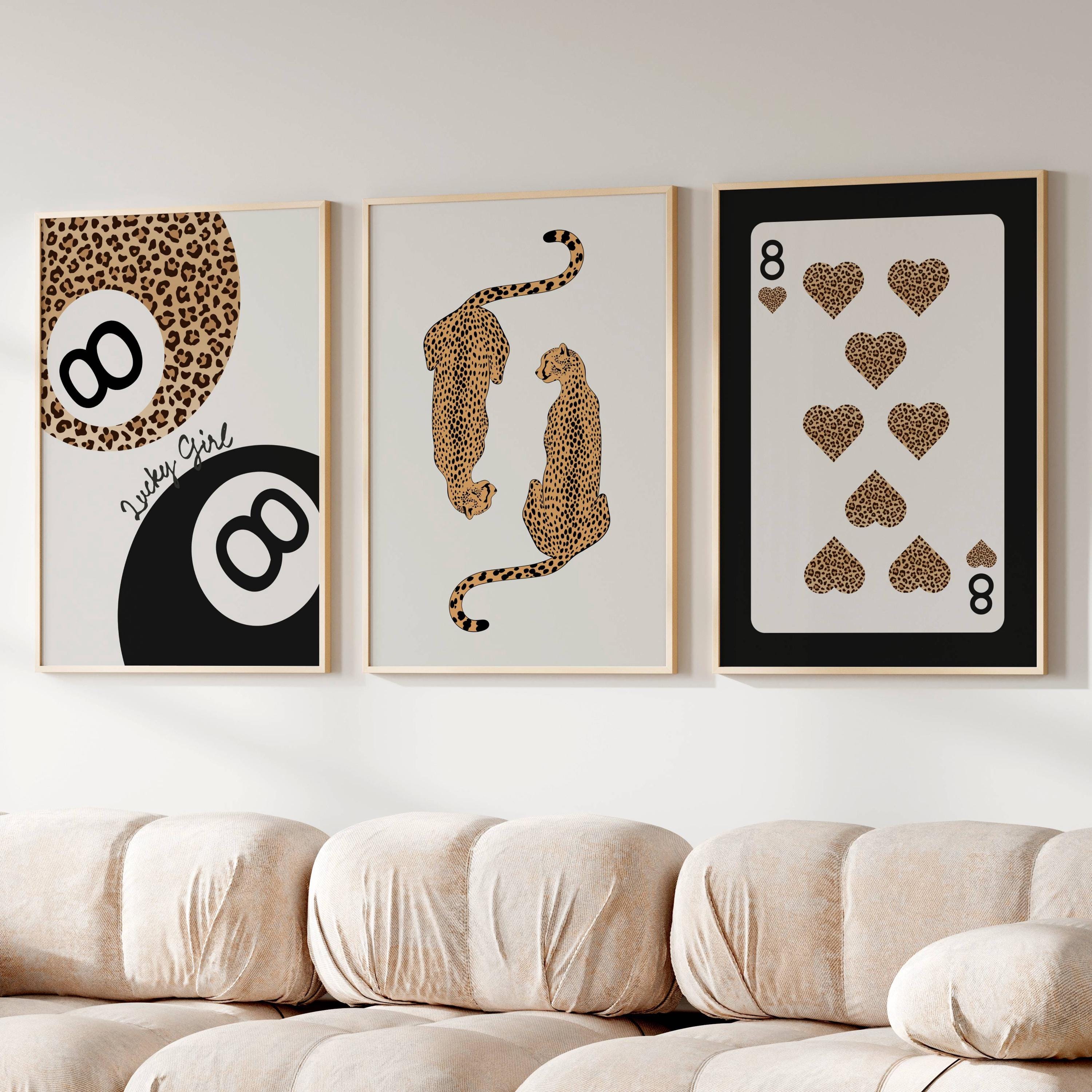 Lot De 4 Affiches Style Funky Lucky 8 Ball Et Léopard - Impression Sur Toile 30x40 Cm, Déco Murale Tendance Pour Chambre De Fille, Sans Cadre - 3