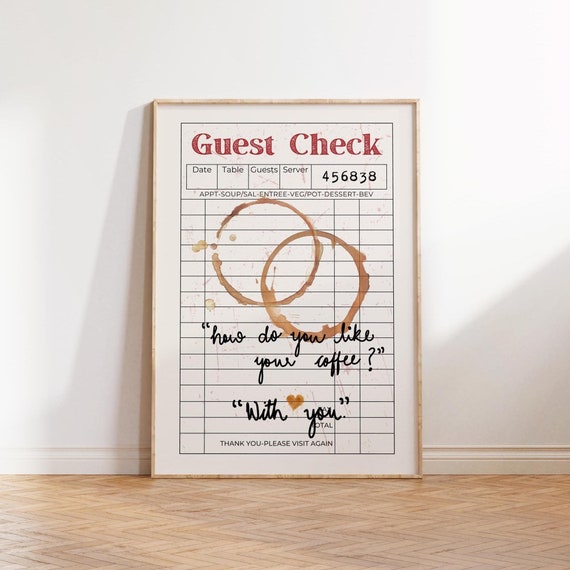 Guest check wall art, Coffee poster, Aesthetic kitchen decor, Retro poster, Trendy wall art, Coffee lover gift, Printable wall art