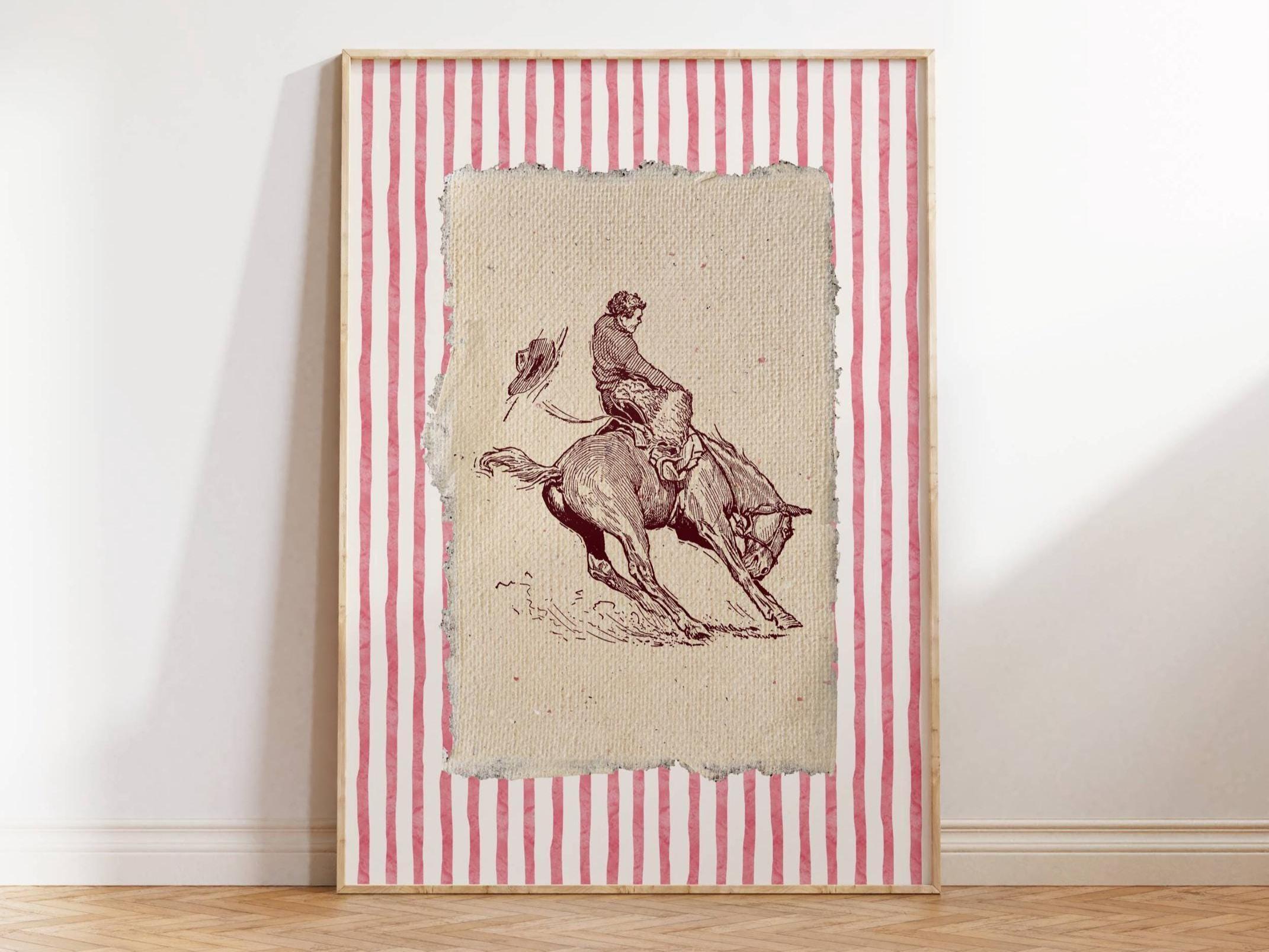 Vintage Rodeo Print Bucking Bronco Wall Art Striped Poster Rustic ...