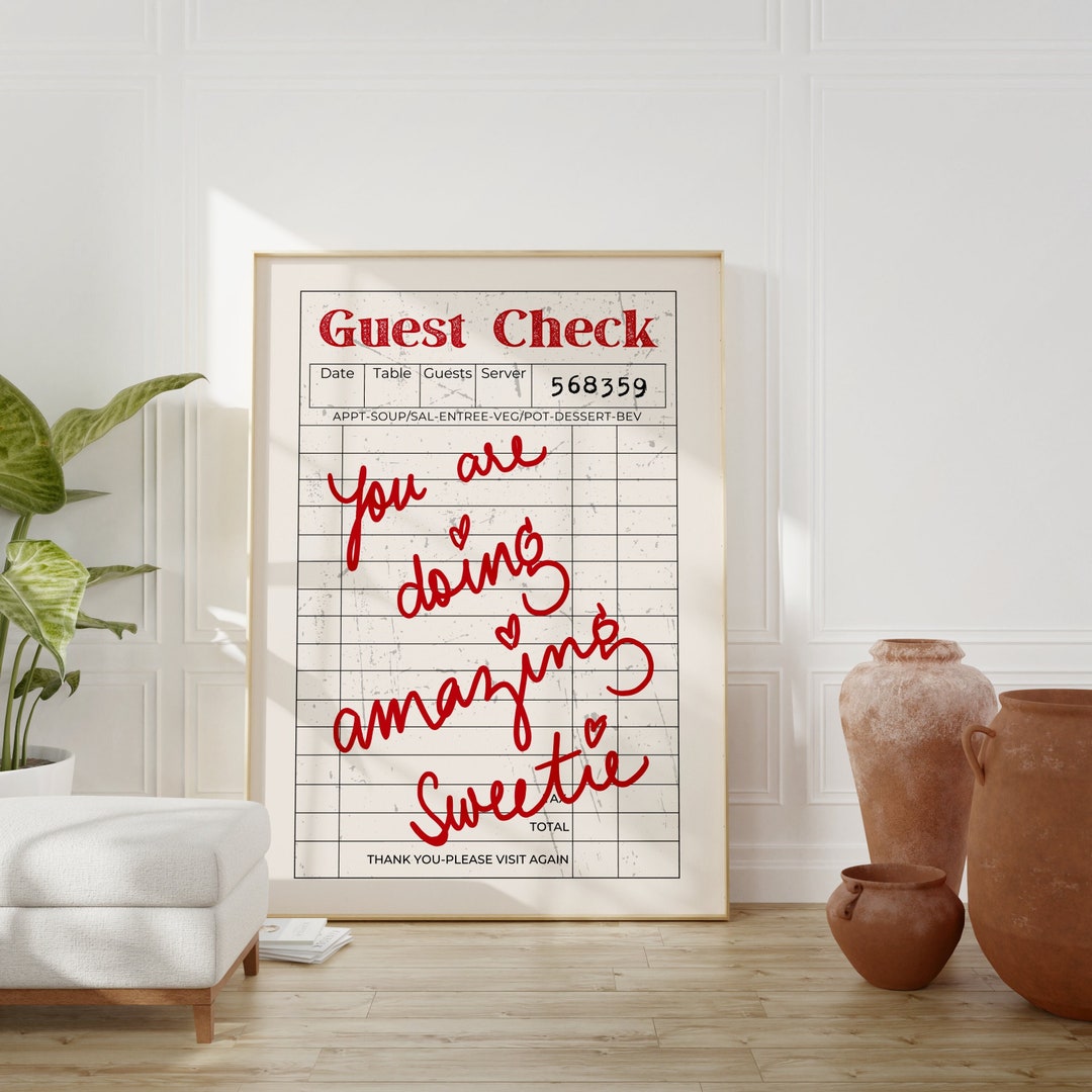 Guest Check Wall Art Motivational Quotes Retro Wall Art Etsy