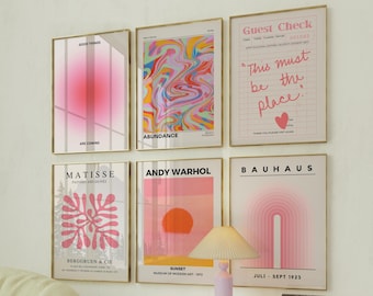 Pink Coquette Gallery Wall Art Prints, Set of 6 Girly College Apartment Decor, Dorm Posters