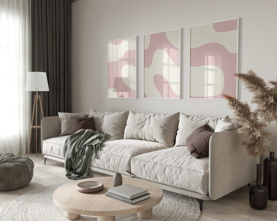 Pink Wall Art Set, 3 Piece Wall Art, Abstract Poster Set, Abstract Minimalist Print, Modern Abstract Poster, Pink Abstract Wall Art