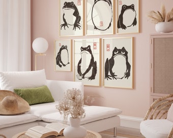 Japanese Frog Print Set of 6 Vintage Frog Poster Printable Wall