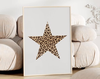 Trendy leopard star print Fashion poster Dorm wall art Star girl print College apartment decor Aesthetic girly print Funky art Cheetah print