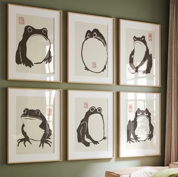 Japanese Frog Print Set of 6 Vintage Frog Poster Printable Wall