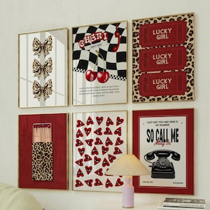 Roter Leopard Wandkunst Modeposter-Set Trendiger roter Geparddruck Wohnheim Poster Ästhetische mädchenhafte Drucke College-Dekoration Funky Kunstdruck
