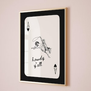 Impression rodéo noir et blanc affiche carte Ace impression western art mural Bucking bronco décoration western rétro art mural rodéo tendance art sud-ouest