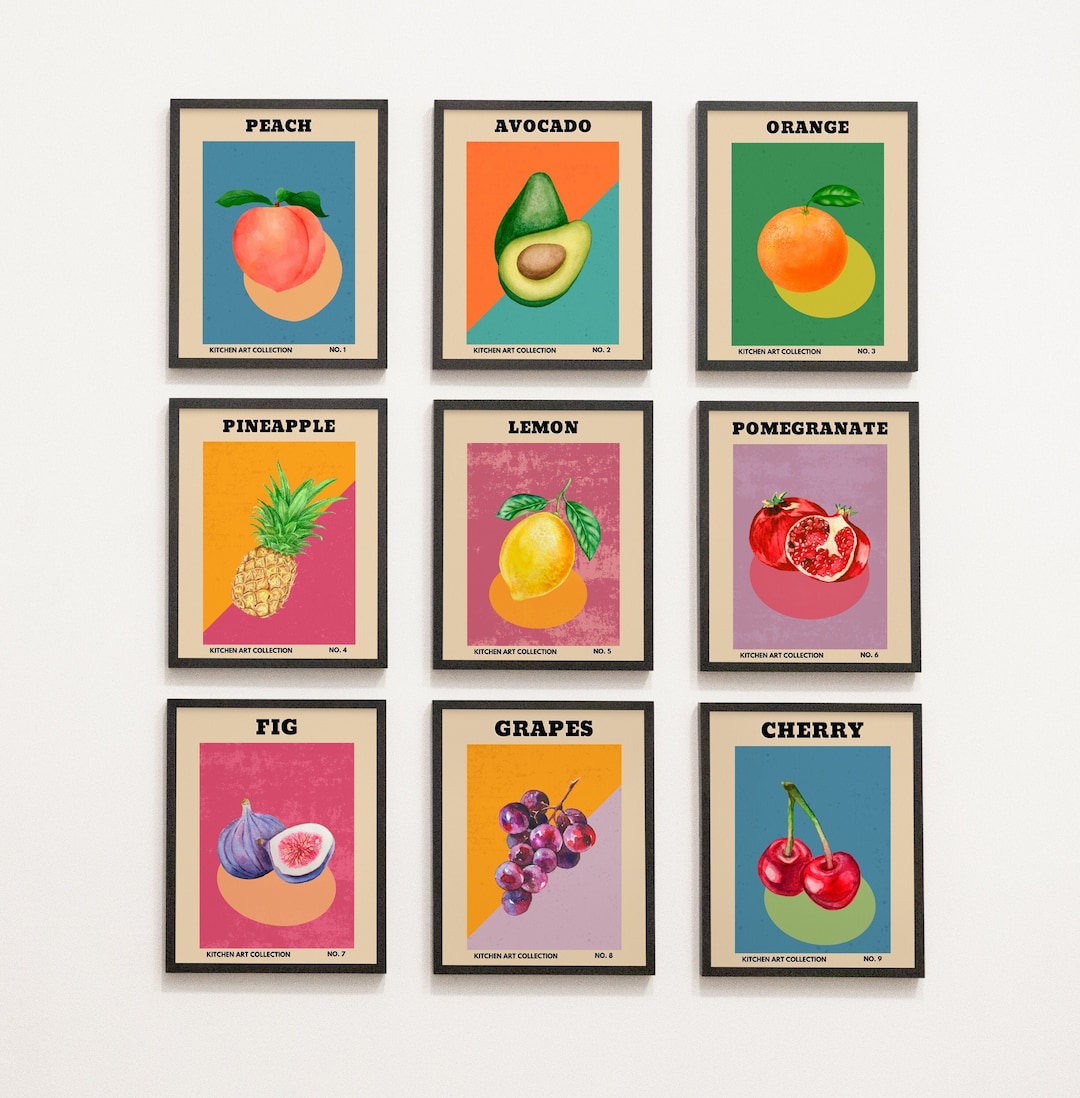 Fruit Print, Kitchen Wall Art Set, Food Poster, Kitchen Prints, Food