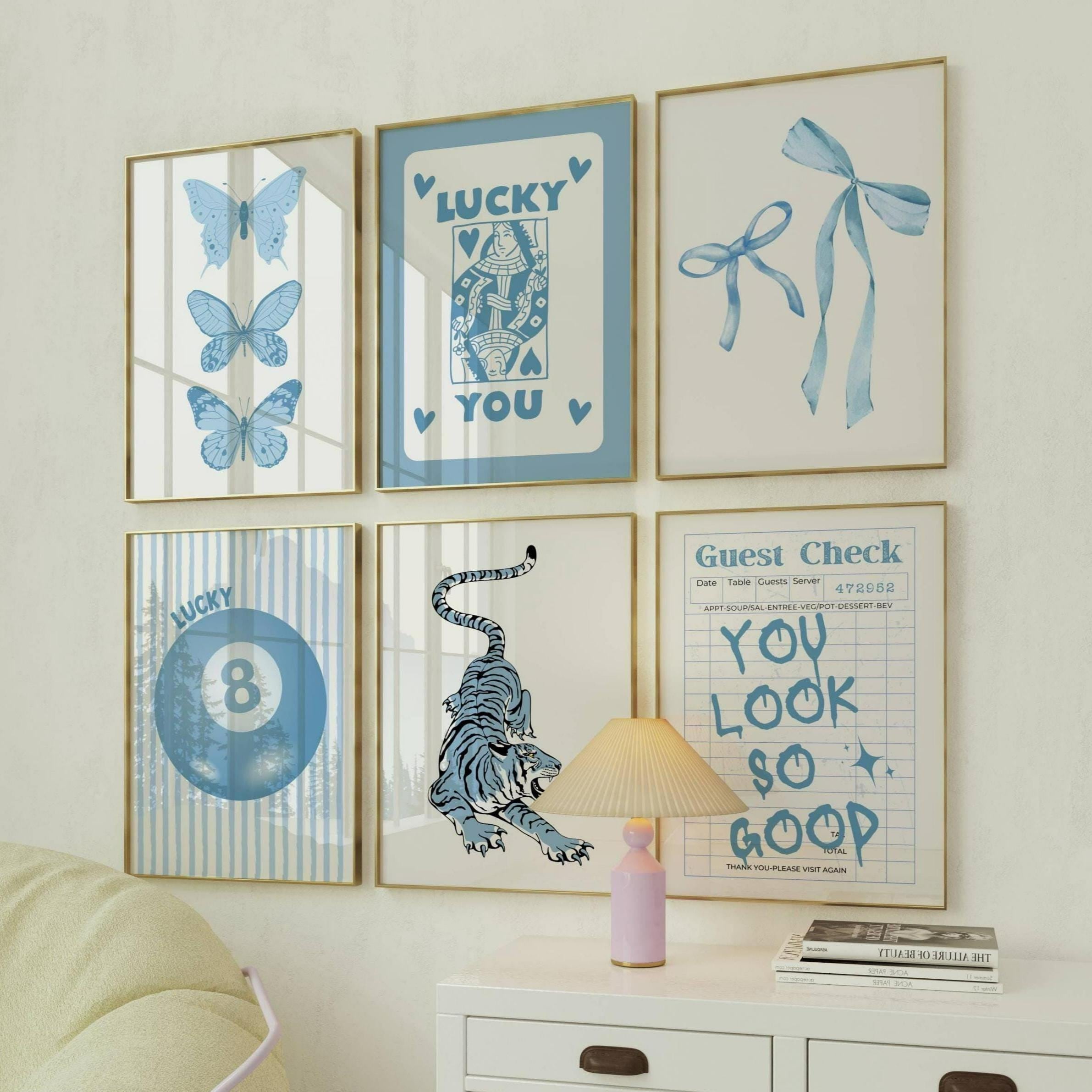 Blue Trendy Wall Posters Set Aesthetic Girly Prints