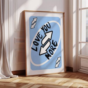 Love you more print blauwe retro poster speelkaart print esthetische girly muurkunst slaapzaal poster college appartement decor blauwe trendy muurkunst