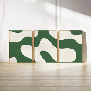 Green abstract art print 3 piece wall art Aesthetic living room decor Abstract minimalist print Green wall decor poster Trendy wall art set