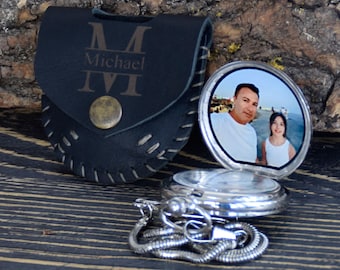 Cadeau des garçons d’honneur, montre de poche personnalisée avec photo et étui, Saint-Valentin gravée, cadeau pour lui, cadeau d’anniversaire, cadeau de mariage