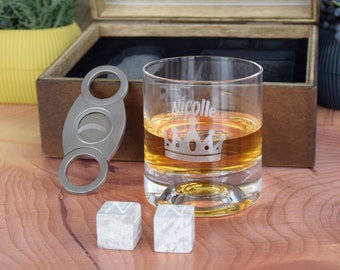 Custom Christmas gift Whiskey Glass and Cigar Cutter for Dad, Engraved Father's Day Gift from Daughter, Personalized Gift for Him