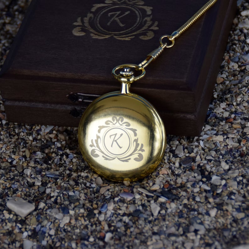 Personalized Gold Color Pocket Watch with Photo and Gift Box, Engraved Valentine's Day Gift, Gift for Him, Anniversary Gift, Groomsmen Gift image 7