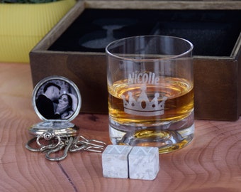 Personalisierte Taschenuhr mit Foto und Whiskyglas, graviertes Geschenk für ihn, Jahrestag, Valentinstag, Groomsman, Hochzeitsgeschenk