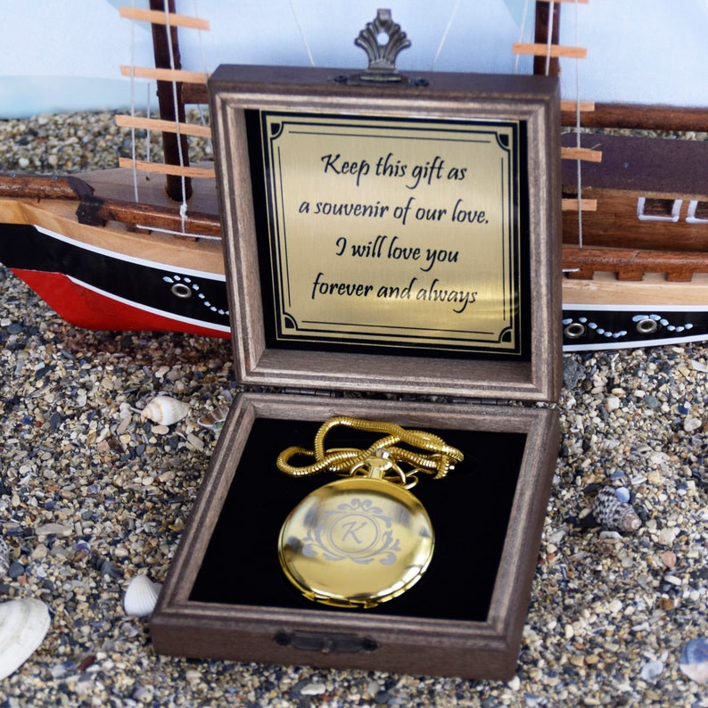 Personalized Gold Color Pocket Watch with Photo and Gift Box, Engraved Valentine's Day Gift, Gift for Him, Anniversary Gift, Groomsmen Gift image 3