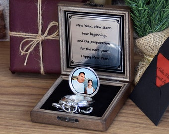 Reloj de bolsillo personalizado con foto, regalo grabado para él, aniversario, día de San Valentín, regalo de padrino, regalo de boda
