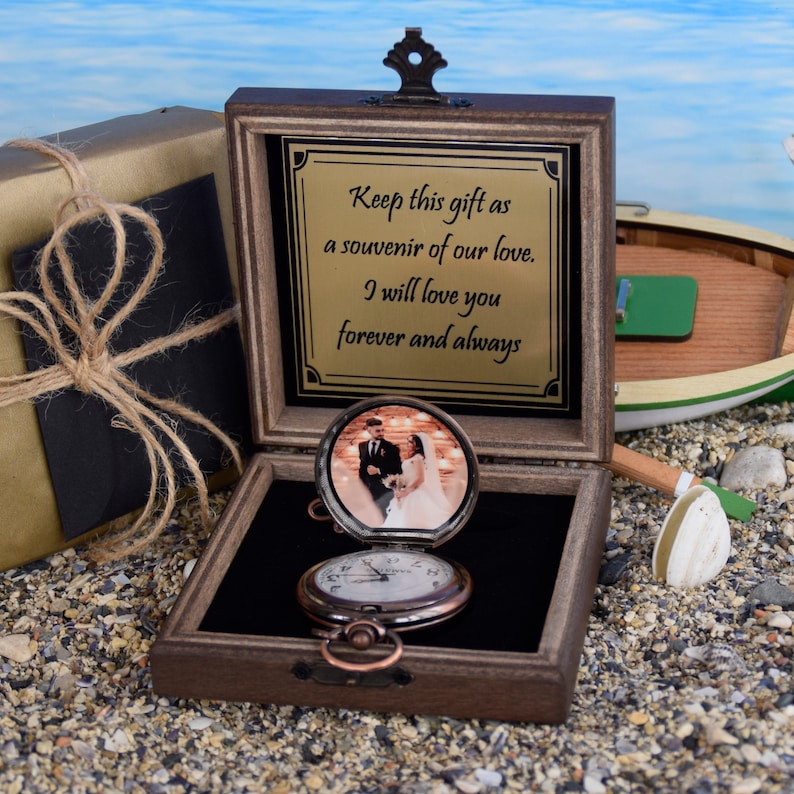 Personalized Copper Color Pocket Watch with Photo, Engraved Gift for Him, Anniversary, Valentine's Day, Groomsman Gift, Wedding Gift image 10