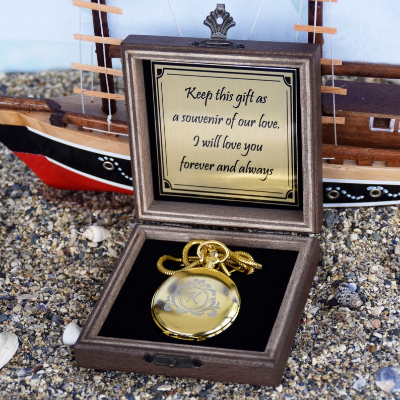 Personalized Gold Color Pocket Watch with Photo and Gift Box, Engraved Valentine's Day Gift, Gift for Him, Anniversary Gift, Groomsmen Gift image 6