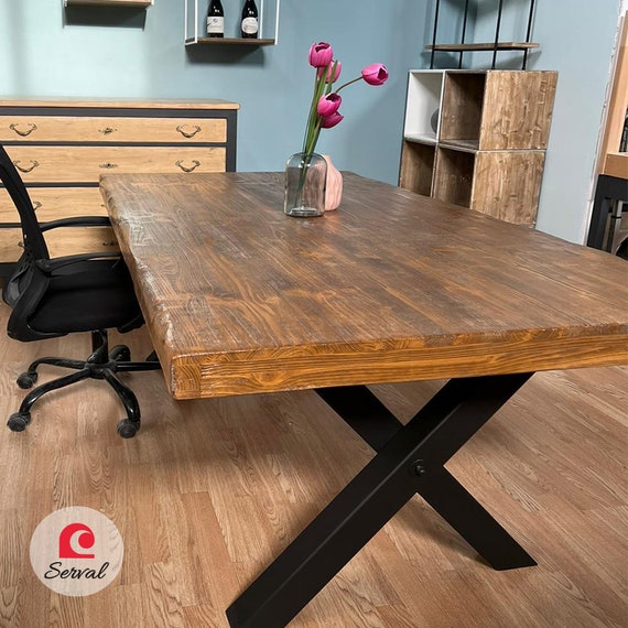 Solid Wood Dining Table With x Iron Feet Mod. EMMA Etsy