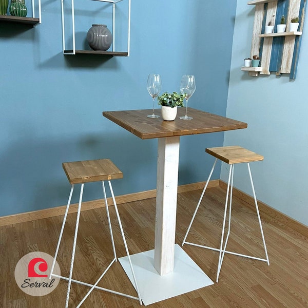 Table haute de bar en bois avec pied central 60 x 60 cm H 100 cm